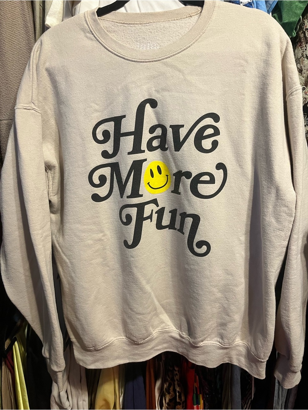 Dressed in Lala Have More Fun Smiley Face Oversized Graphic Sweatshirt